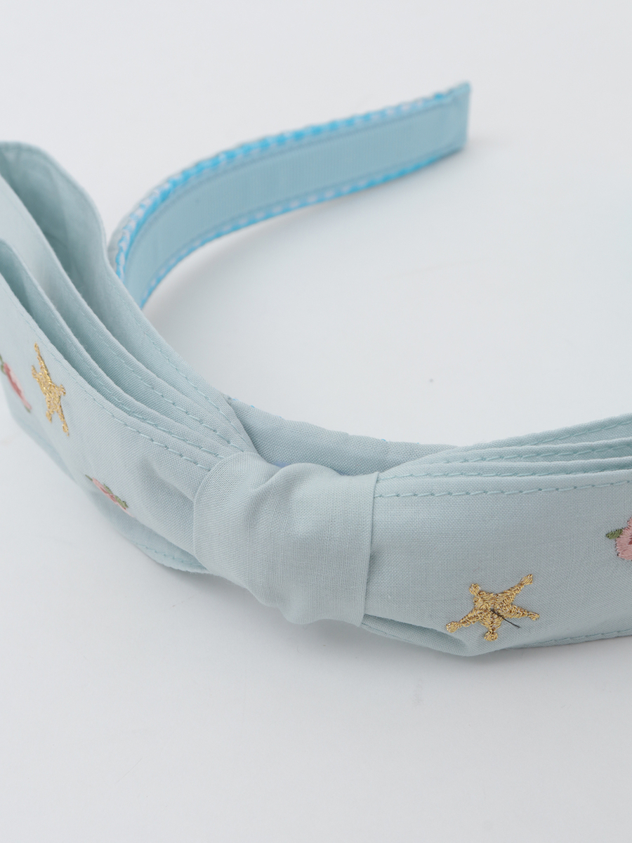 花と星刺繍リボン付きカチューシャ 詳細画像 アイスブルー 3