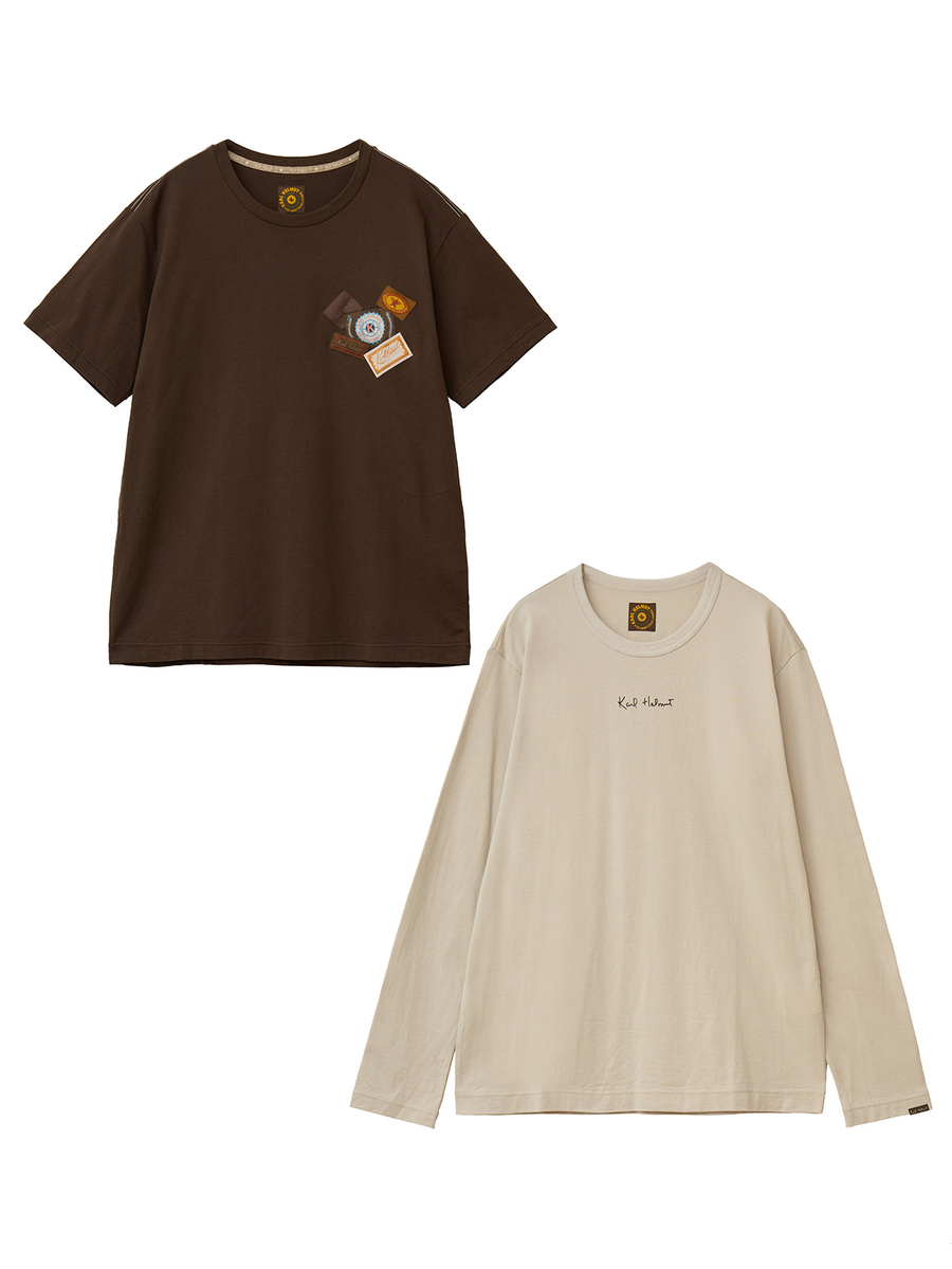 ロゴ＆ネーム使い半袖＆長袖Tシャツセット 詳細画像 アカ×ネイビー 1