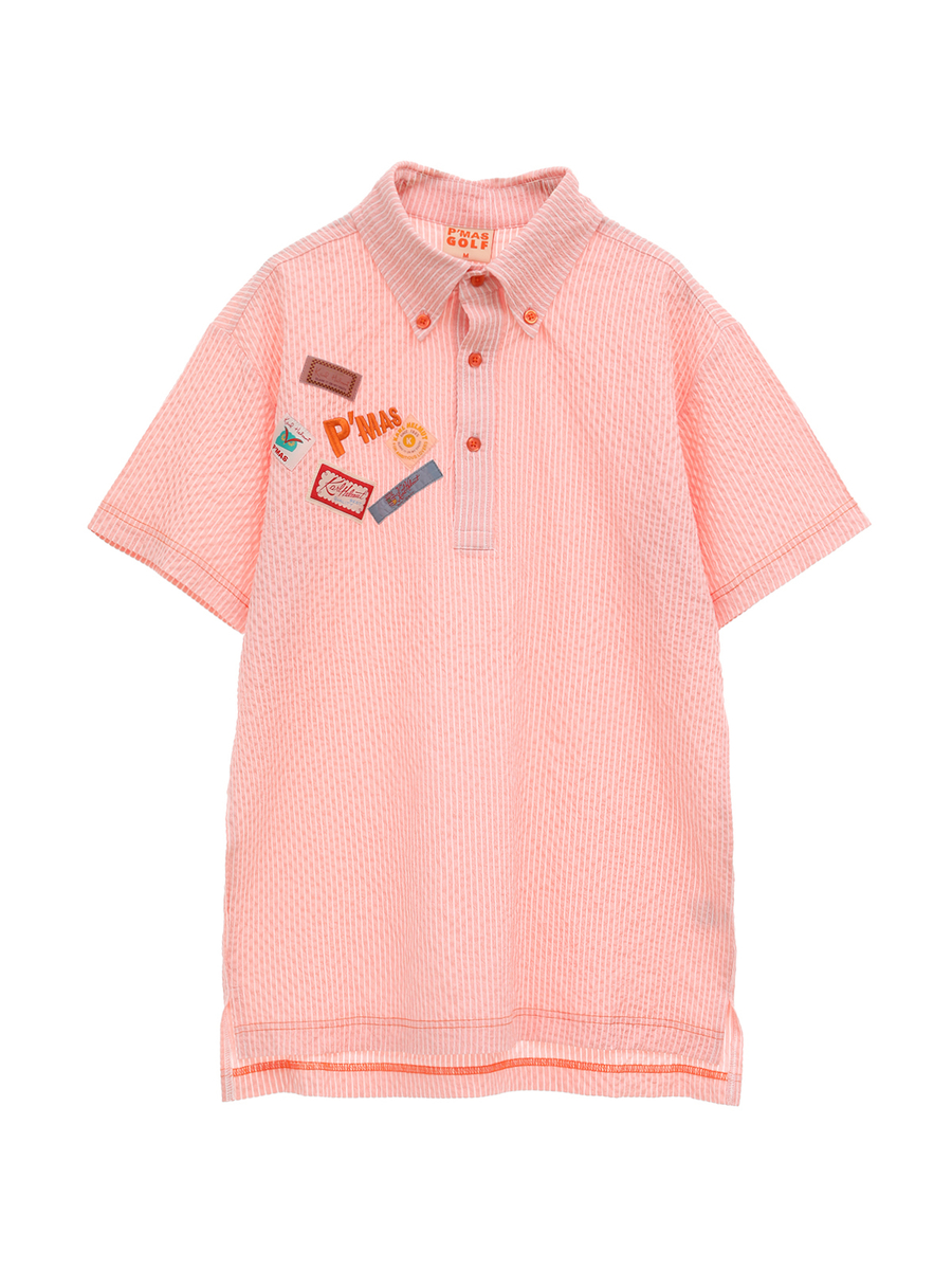 【P’MAS×Karl Helmut】ロゴ刺繍ストライプポロシャツ 詳細画像 ピンク 1
