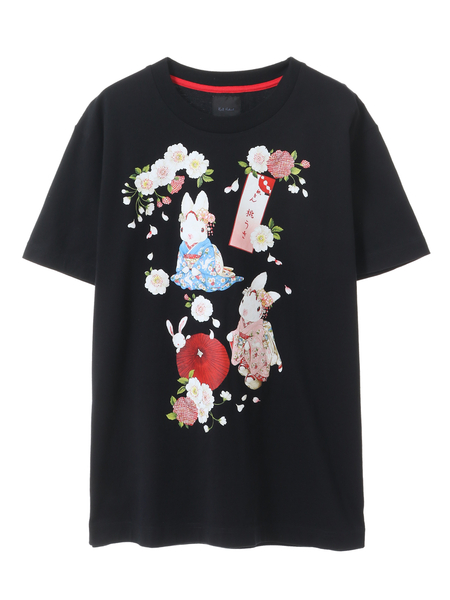 祇園 桃うさプリントTシャツ